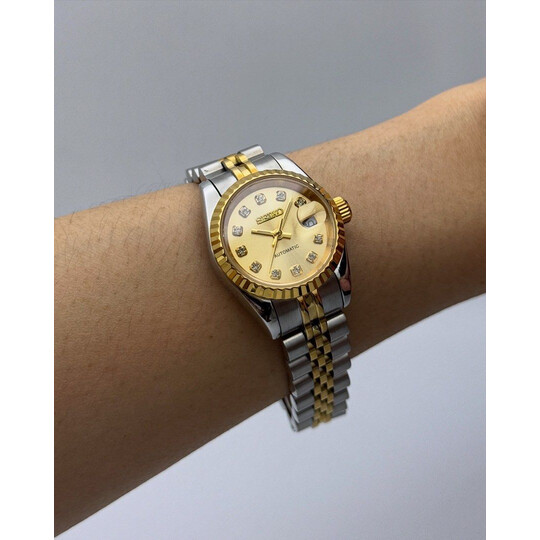 Custom Seiko Mod • 2-Tone Silver Gold Diamond Datejust • 26mm